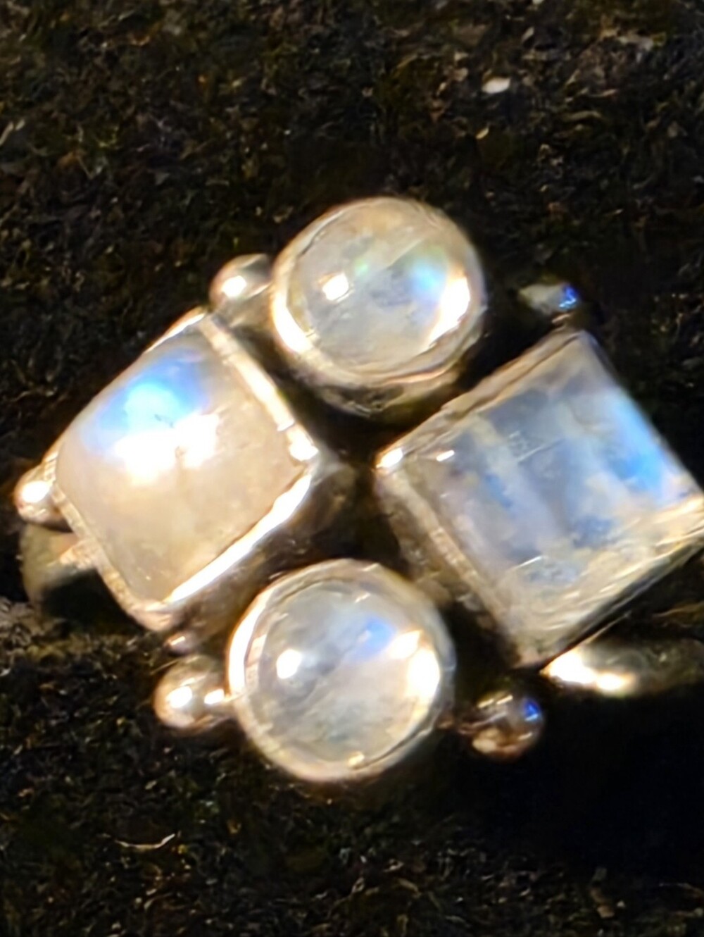 Sterling Silver Multi-Rainbow Moonstone Ring.